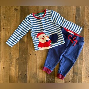 Baby Boden - Long Sleeve Applique T-shirt (Bluejay Santa) & Bottoms 18-24m
